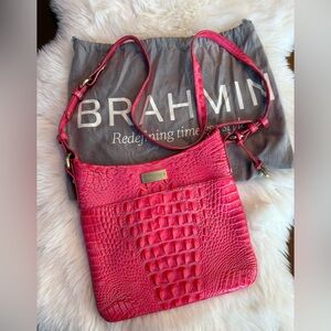 Brahmin Vibrant Pink Croc-Embossed Shoulder Bag